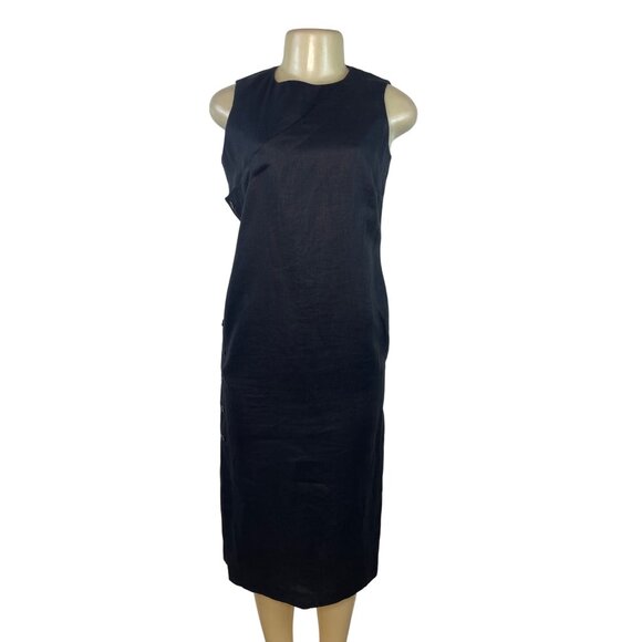 Talbots Women’s Black Sleeveless Shift Midi Dress With Side Buttons Sz 6 - Picture 1 of 9
